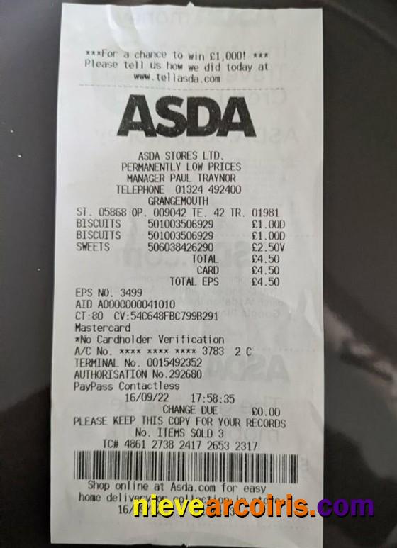 ASDA stores payment receipt